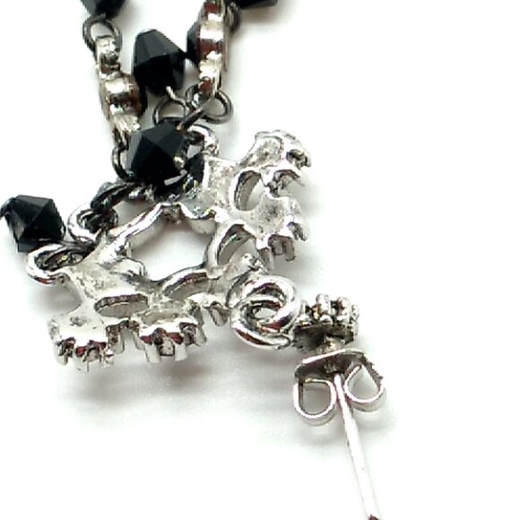 Vintage Style Black Chandelier Faceted Bead Rhinestone Silver Tone Dangle Post - Picture 7 of 7